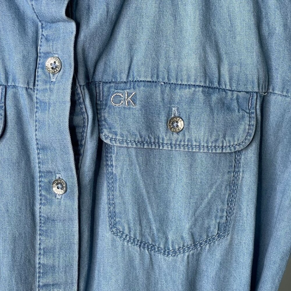 NWT Calvin Klein Jeans Kid's Blue Cotton Belted Short Sleeve Dress Size Medium - Picture 7 of 11